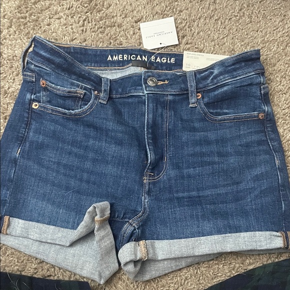 10 American Eagle Outfitters Dark Blue high v rise Jean Shorts - Picture 1 of 3